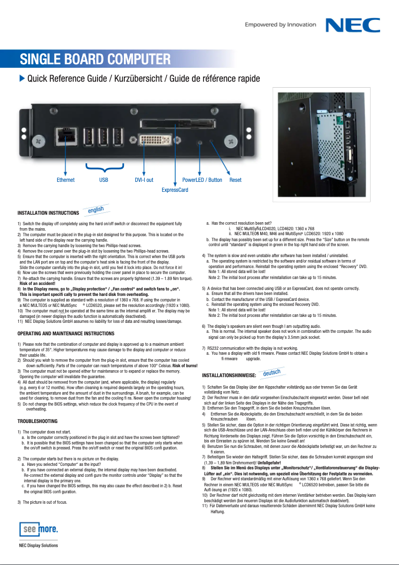Page 1 de la notice Manuel utilisateur NEC 100012721