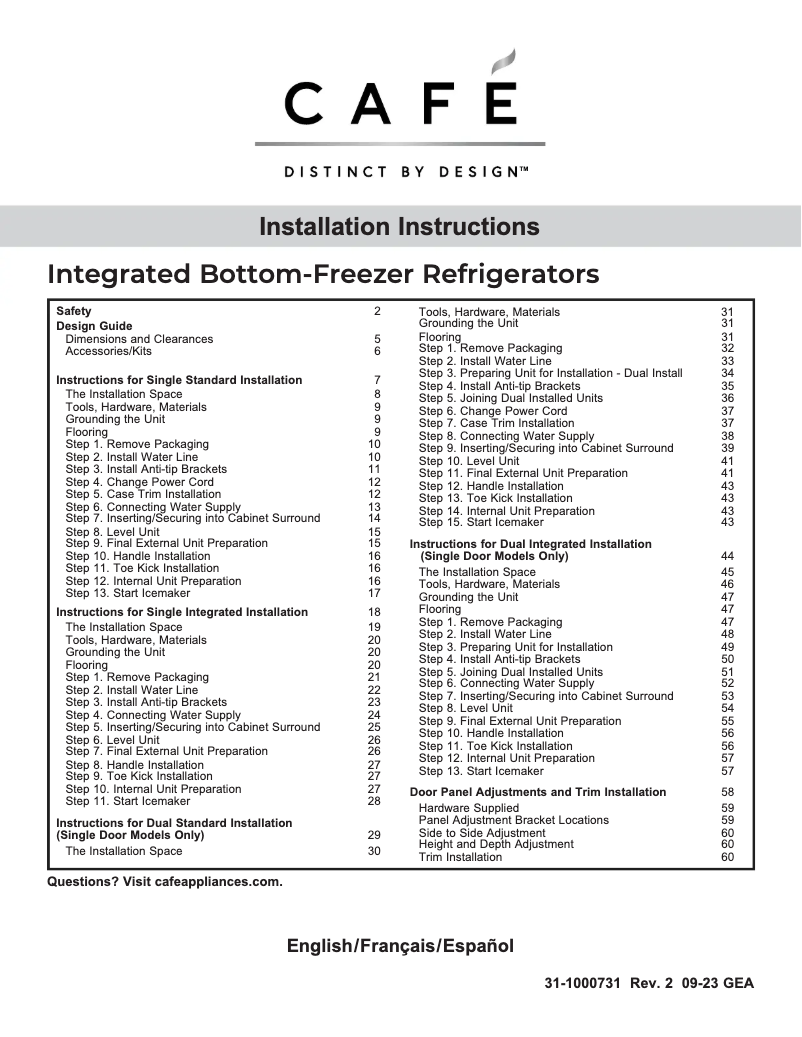 Page 1 de la notice Guide d'installation Café CIC36LP2VS1