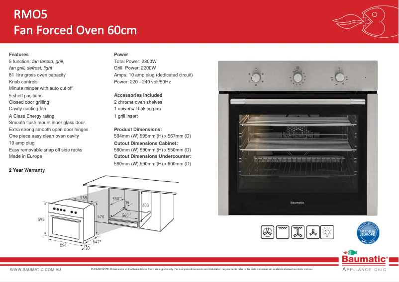 Page 1 de la notice Fiche technique Baumatic RMO5