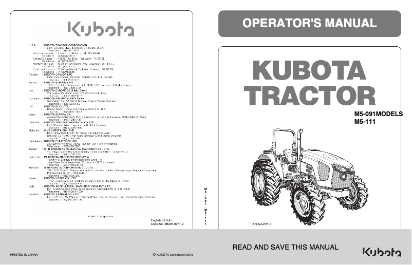 Page 1 of the manual User Manual Kubota M5-091HDRC12