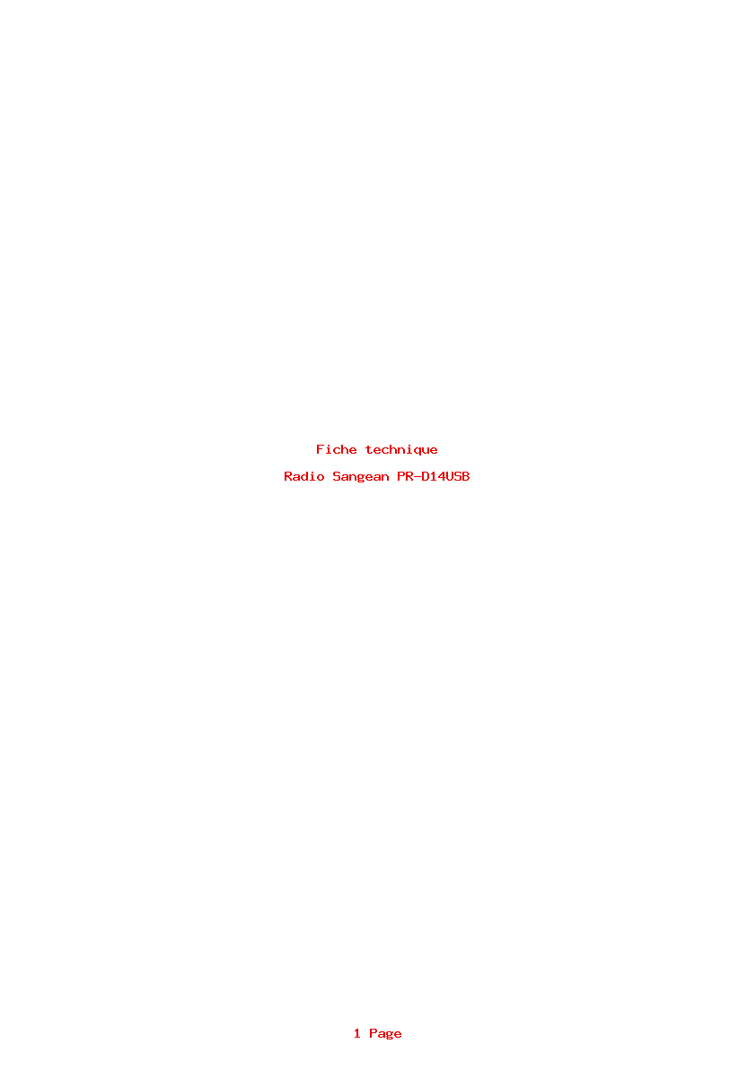 Page 1 de la notice Fiche technique Sangean PR-D14USB