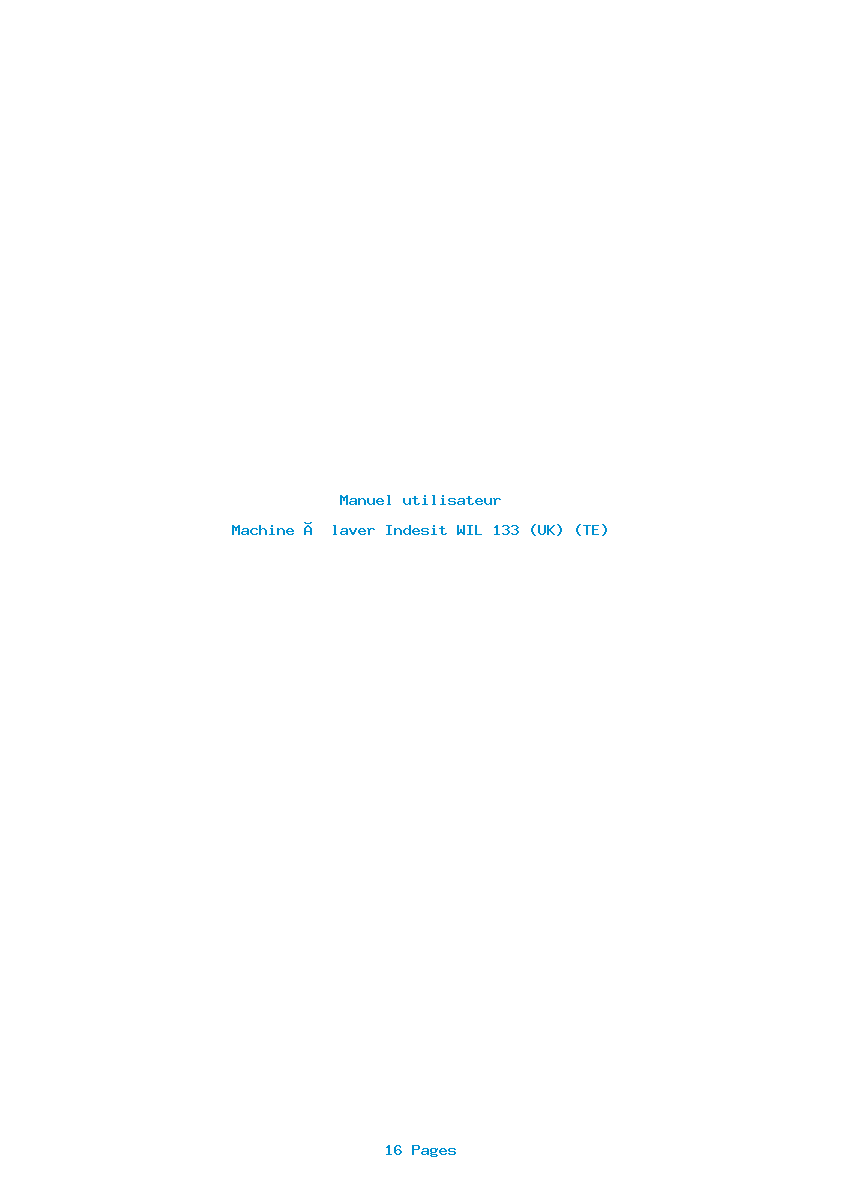 Page 1 de la notice Manuel utilisateur Indesit WIL 133 (UK) (TE)