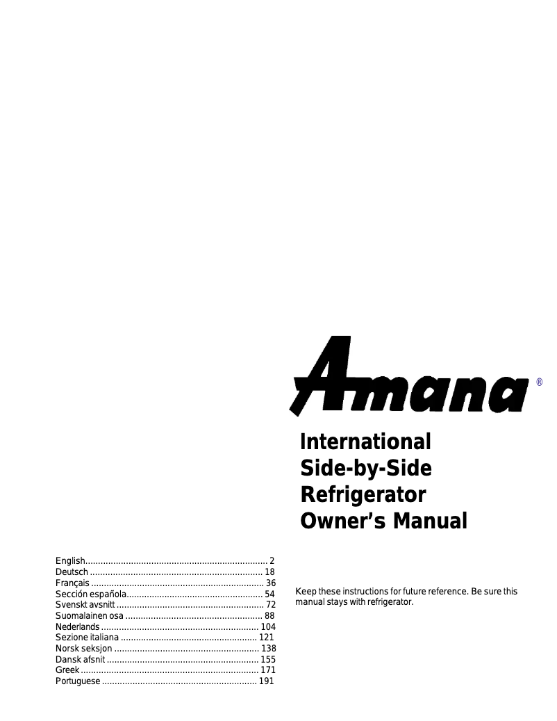 Page 1 de la notice Manuel utilisateur Amana SXD 522 VE