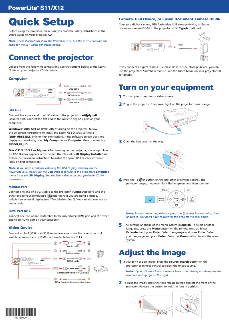 Page 1 de la notice Manuel utilisateur Epson PowerLite X12