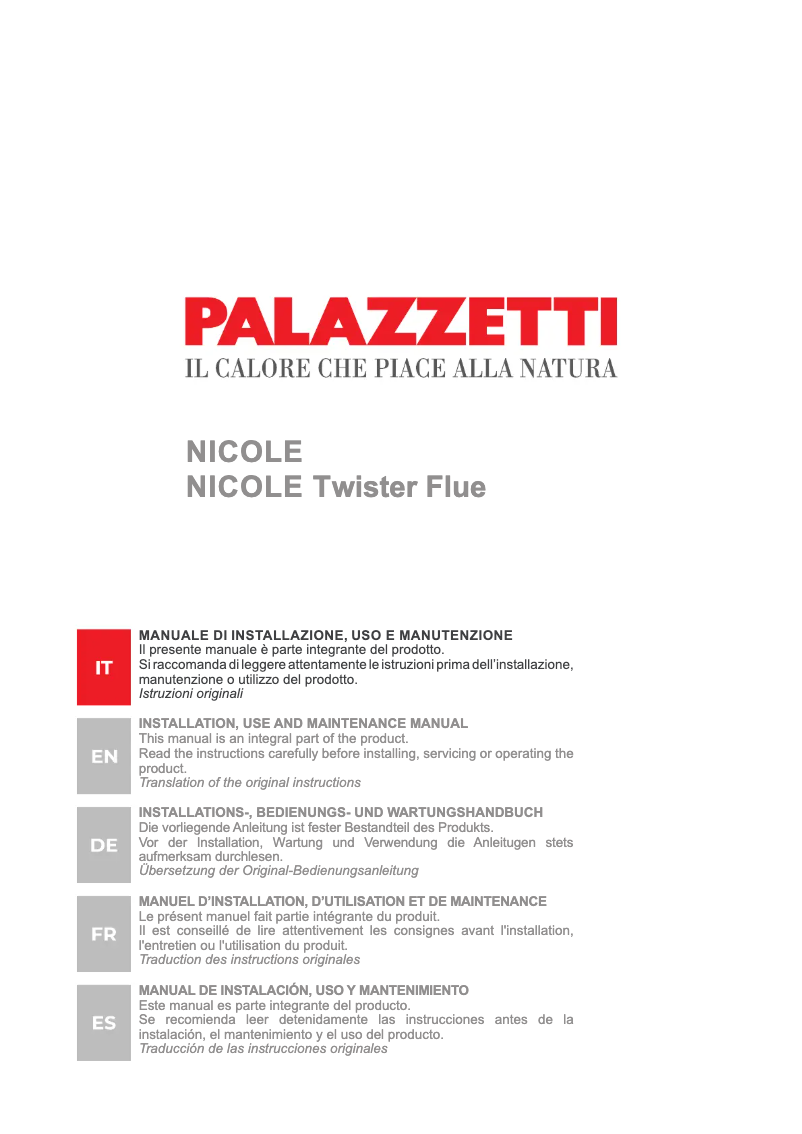 Page 1 de la notice Manuel utilisateur Palazzetti Nicole