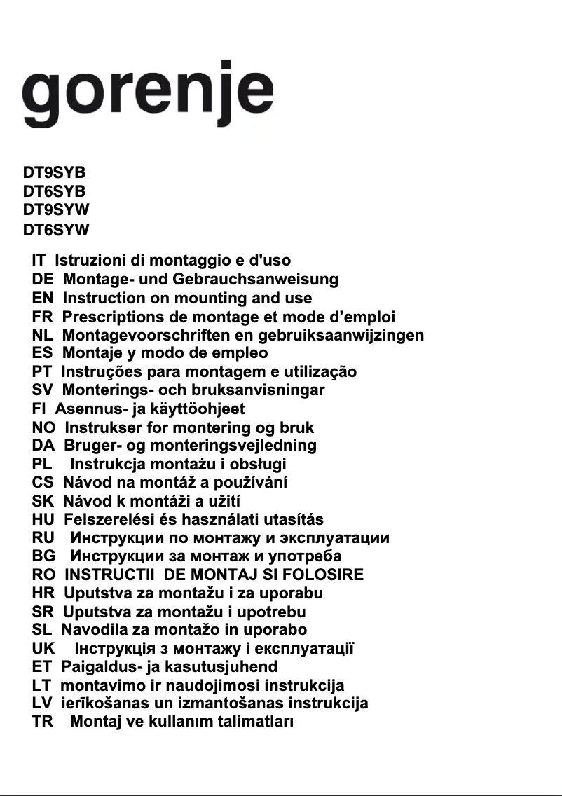 Page 1 de la notice Manuel utilisateur Gorenje DT9SYB