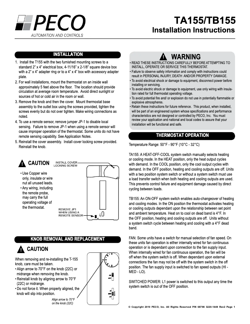 Page 1 de la notice Manuel utilisateur PECO TA155-046