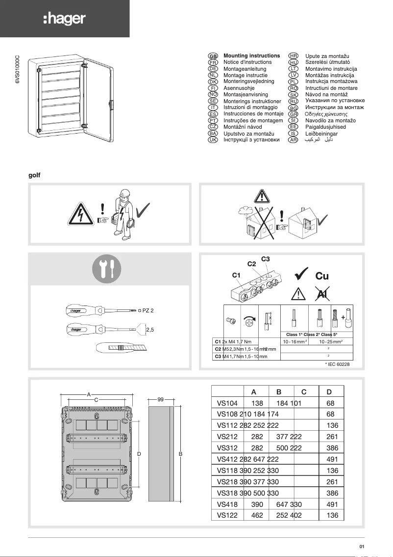 Page 1 de la notice Manuel utilisateur Hager VS318PTQ