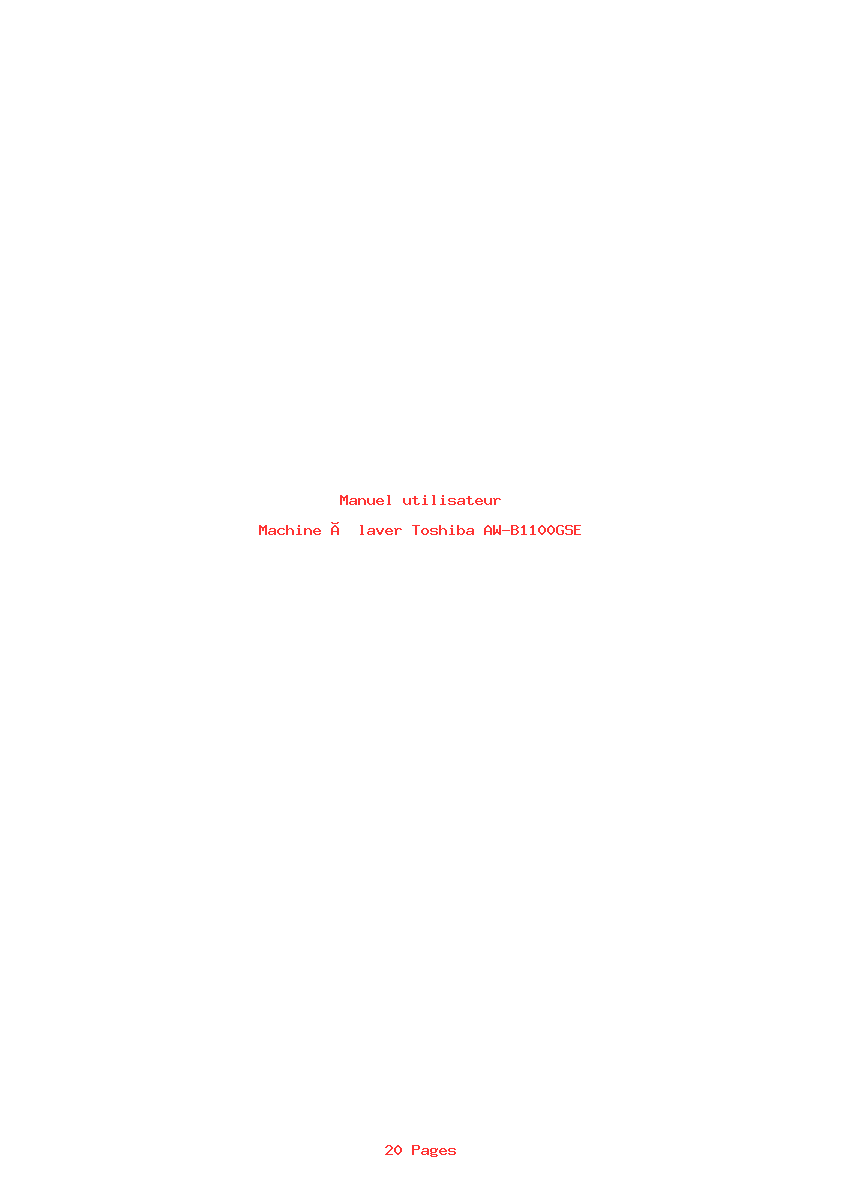 Page 1 de la notice Manuel utilisateur Toshiba AW-B1100GSE