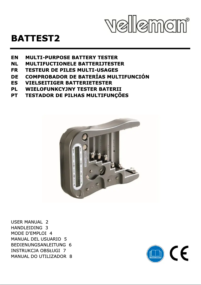 Page 1 de la notice Manuel utilisateur Velleman BATTEST2