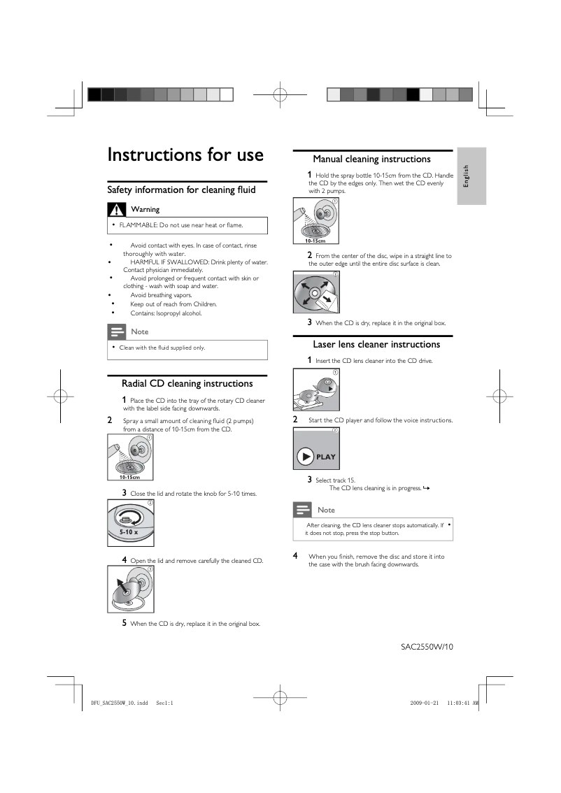 Image de la première page du manuel de l'appareil SAC2550W