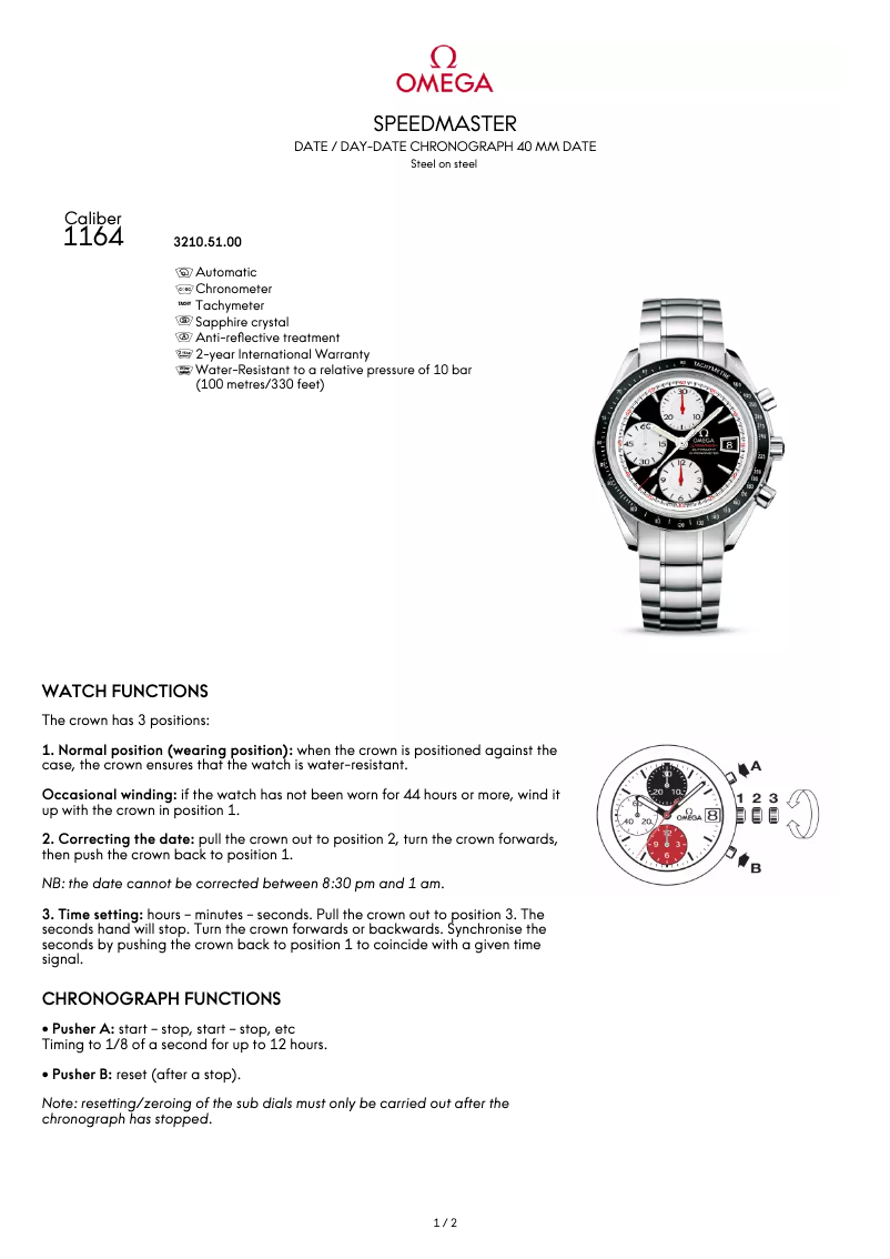 Page 1 of the manual User Manual Omega Speedmaster