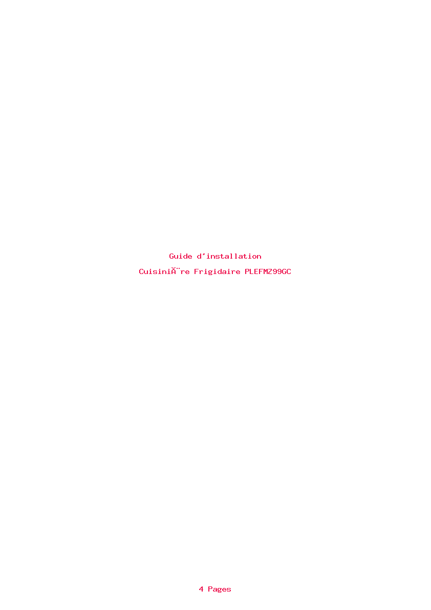 Page 1 de la notice Guide d'installation Frigidaire PLEFMZ99GC