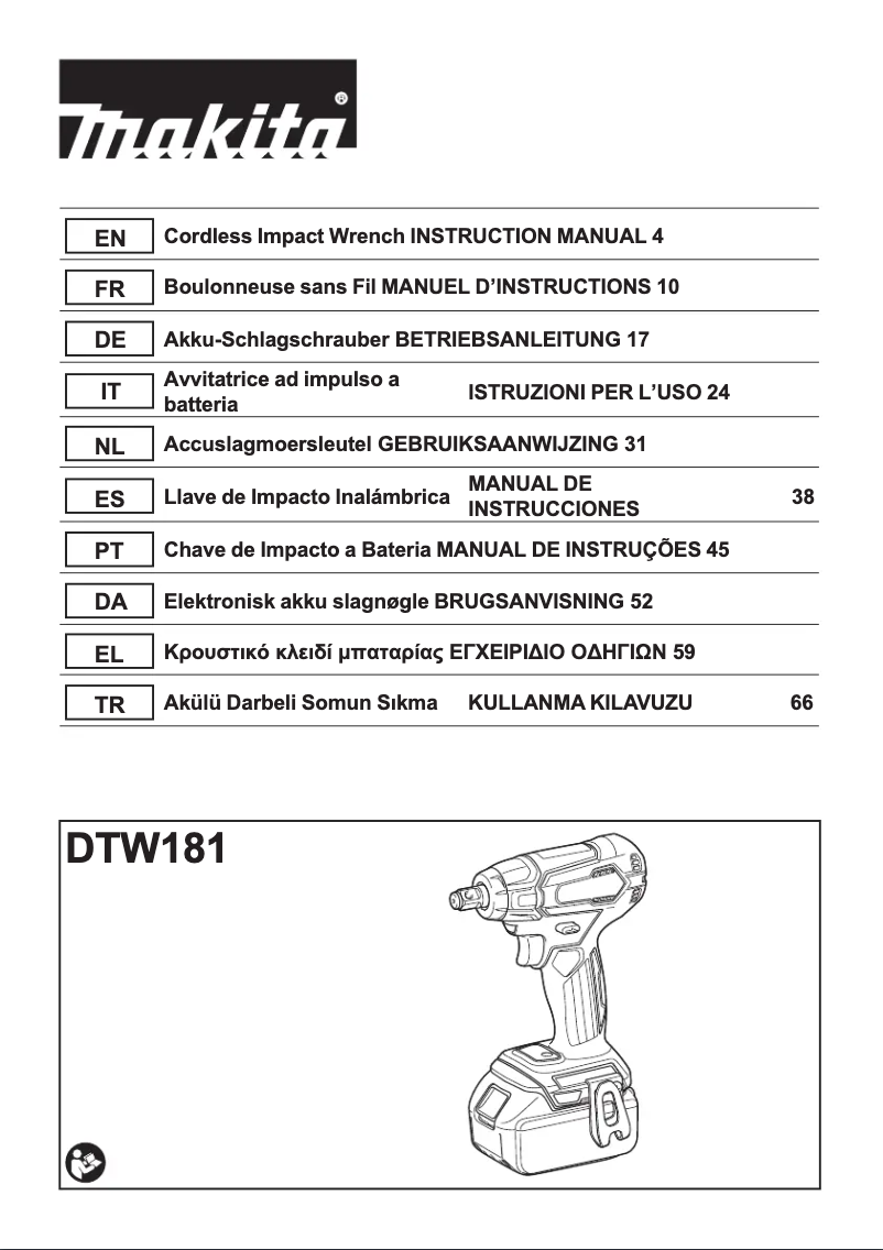 Page 1 de la notice Manuel utilisateur Makita DTW190JX1