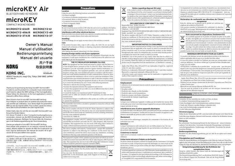 Page 1 de la notice Manuel utilisateur Korg microKEY2-37