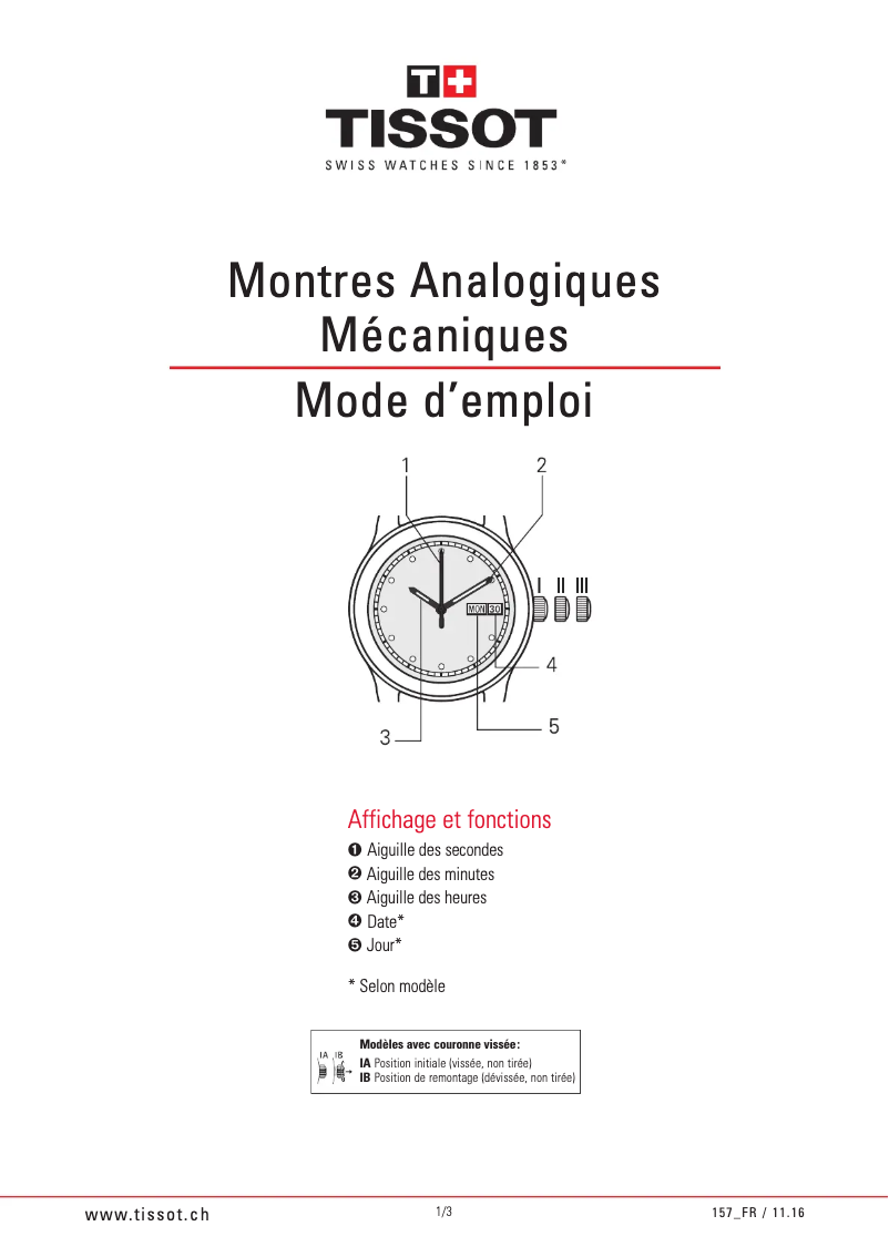 Page 1 de la notice Manuel utilisateur Tissot Le Locle Powermatic 80