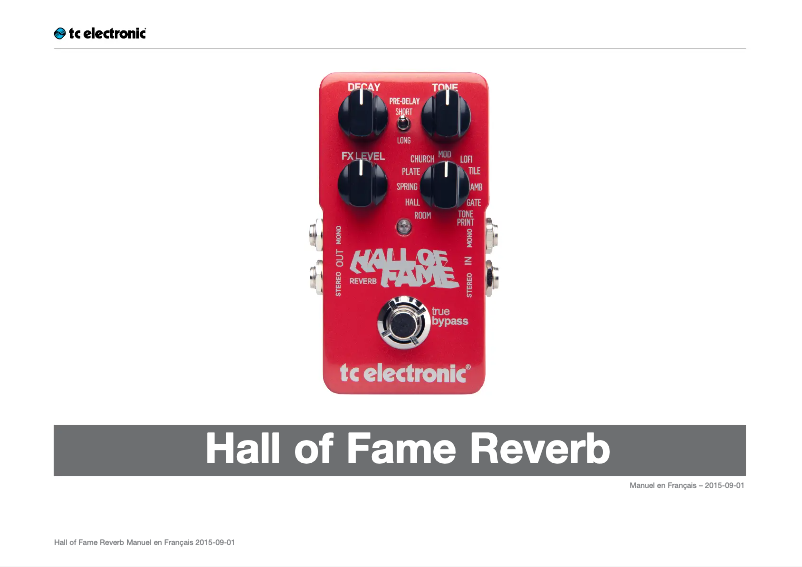 Page 1 de la notice Manuel utilisateur TC Electronic Hall of Fame Reverb