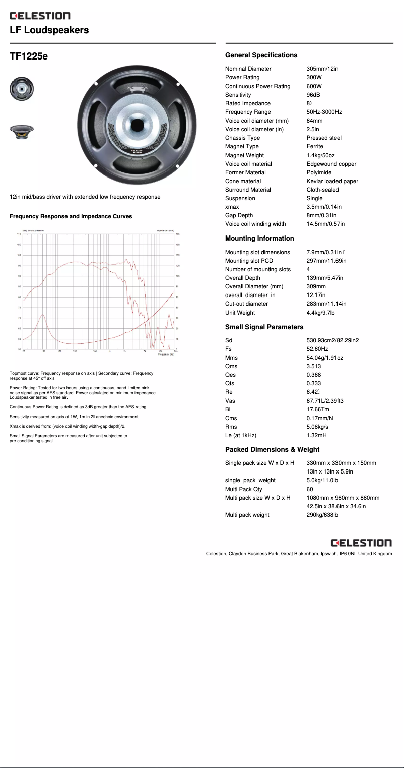 Page 1 de la notice Manuel utilisateur Celestion TF1225e