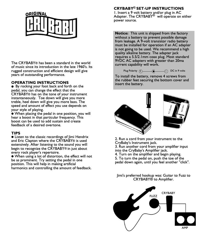 Page 1 de la notice Manuel utilisateur Dunlop Crybaby