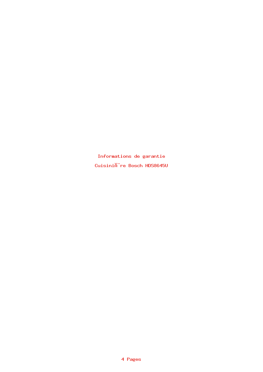 Page 1 de la notice Informations de garantie Bosch HDS8645U