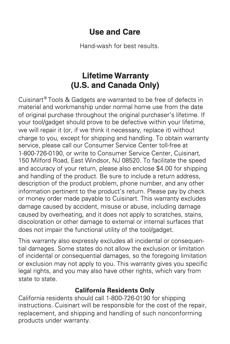 Page 1 de la notice Manuel utilisateur Cuisinart CTG-00-4CC