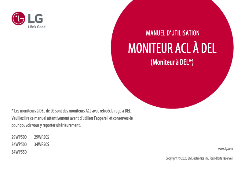 Page 1 de la notice Manuel utilisateur LG UltraWide 34WP500