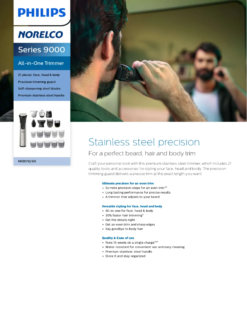 Page 1 de la notice Fiche technique Philips Norelco Series 9000 MG9510