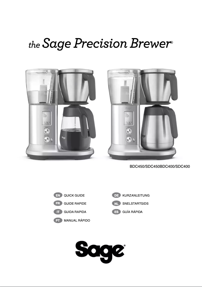 Page 1 de la notice Manuel utilisateur Sage Precision Brewer Thermal BDC450