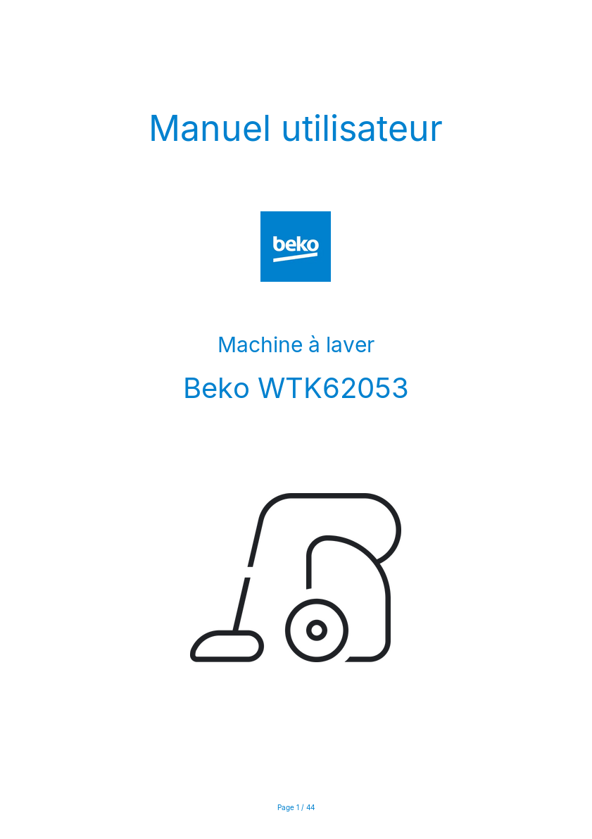 Page 1 de la notice Manuel utilisateur Beko WTK62053