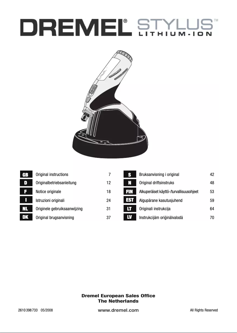 Page 1 de la notice Manuel utilisateur Dremel Stylus 1100-25