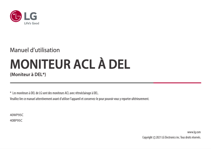 Page 1 de la notice Manuel utilisateur LG 40WP95C