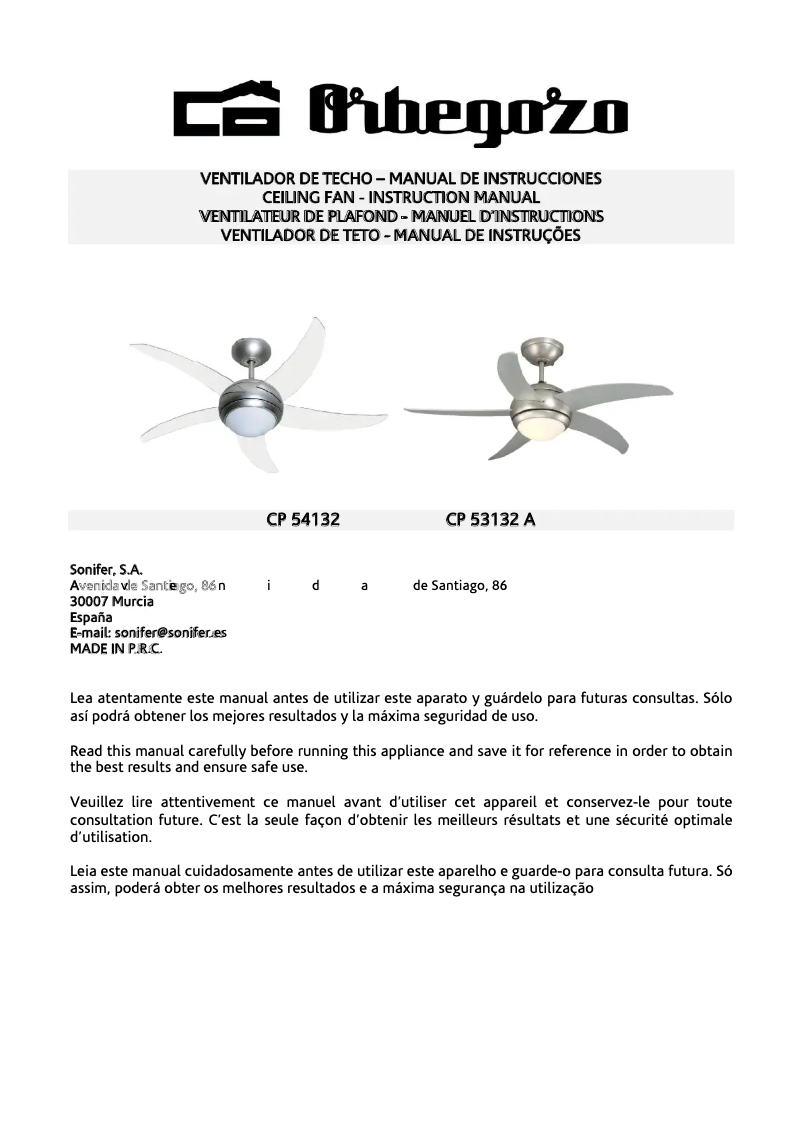 Page 1 de la notice Manuel utilisateur Orbegozo CP 53132 A