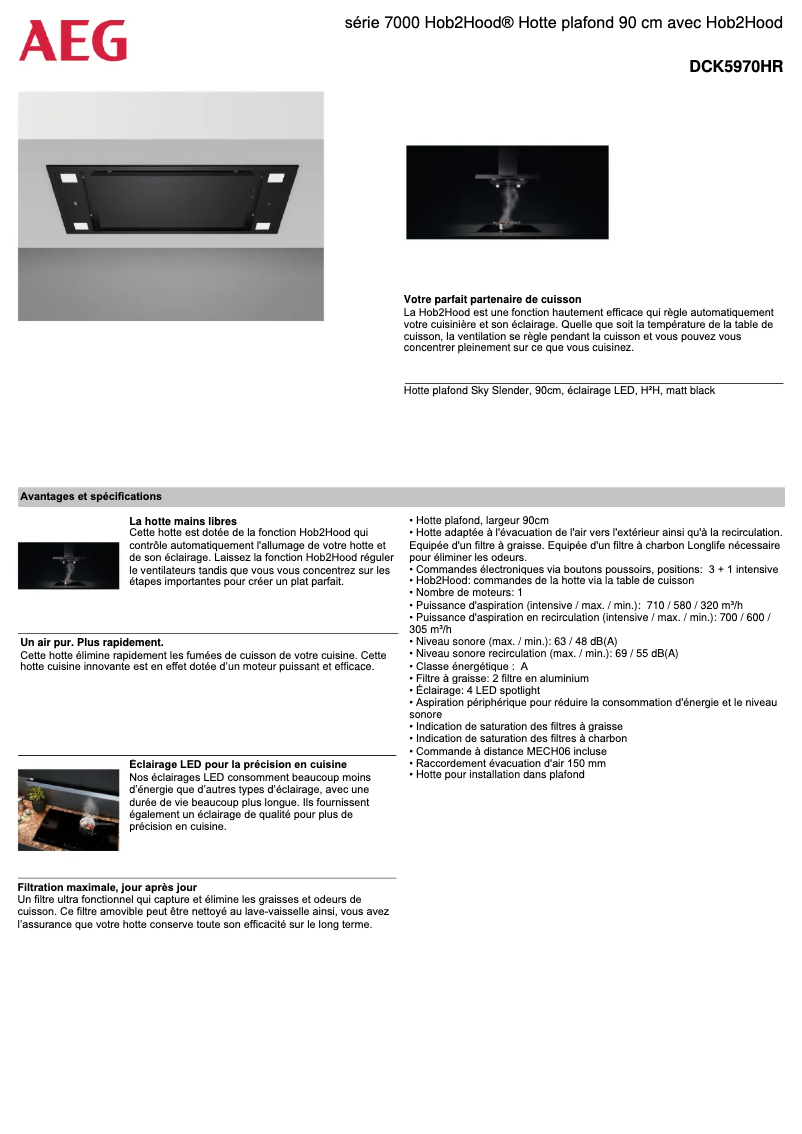 Page 1 de la notice Fiche technique AEG DCK5970HR