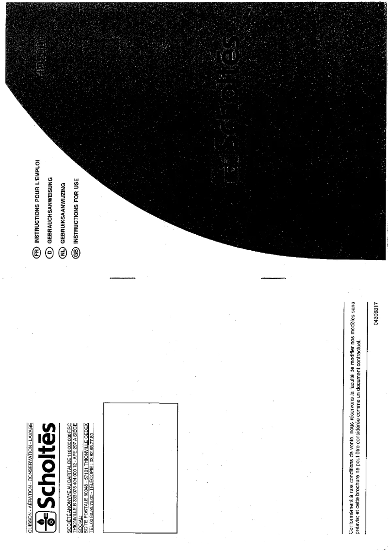 Page 1 de la notice Manuel utilisateur Scholtès HD 2000