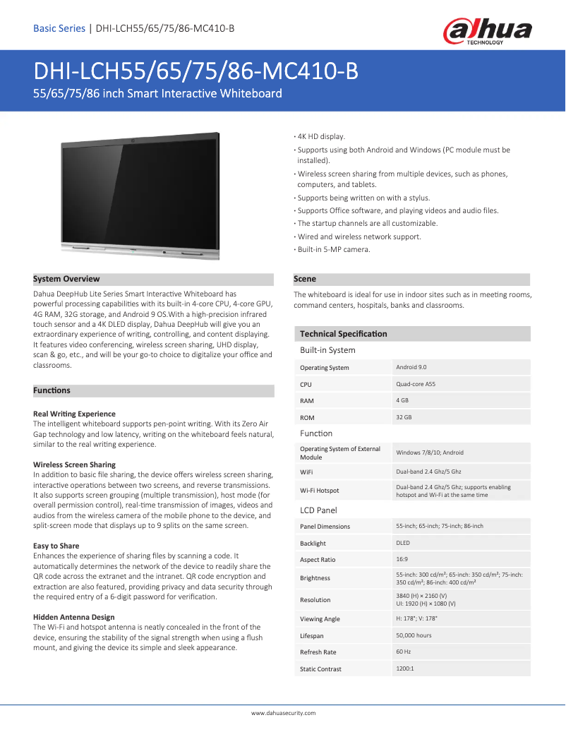 Page 1 de la notice Fiche technique Dahua Technology LCH55-MC410-B