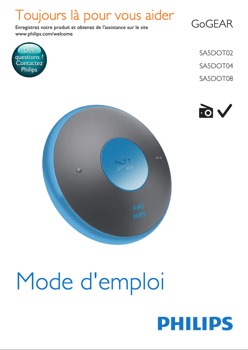 Page 1 de la notice Manuel utilisateur Philips GoGear SA5DOT02KFS