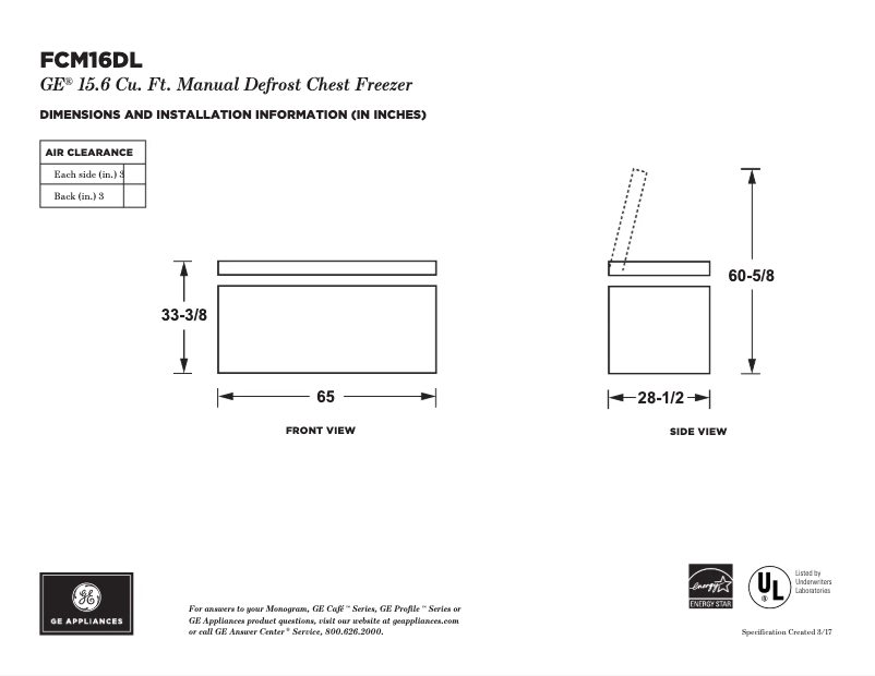 Página 1 del manual Ficha técnica GE FCM16DLWW