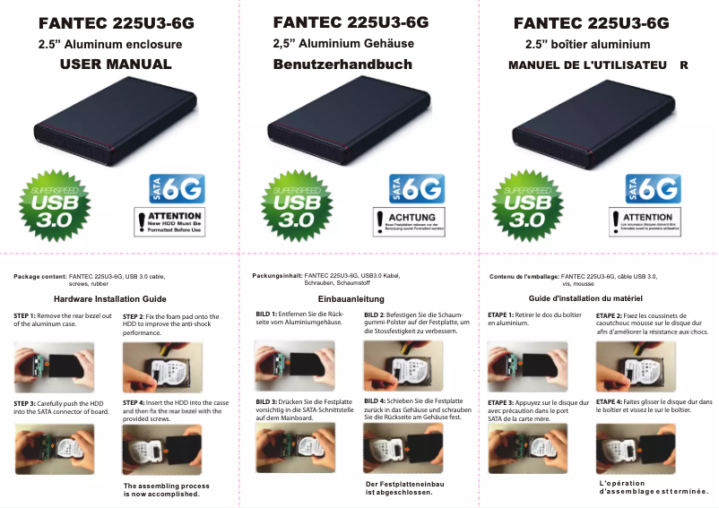 Page 1 de la notice Manuel utilisateur Fantec 225U3