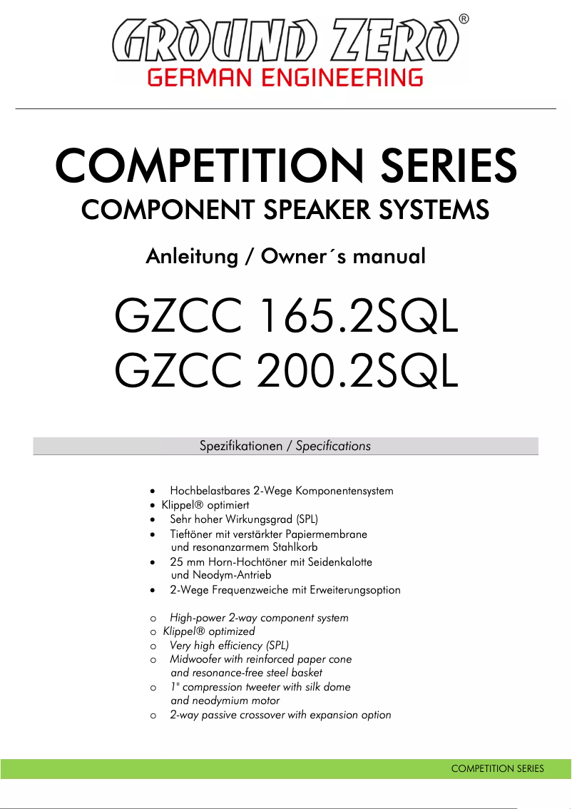 Page 1 of the manual User Manual Ground Zero GZCC 165.2SQL