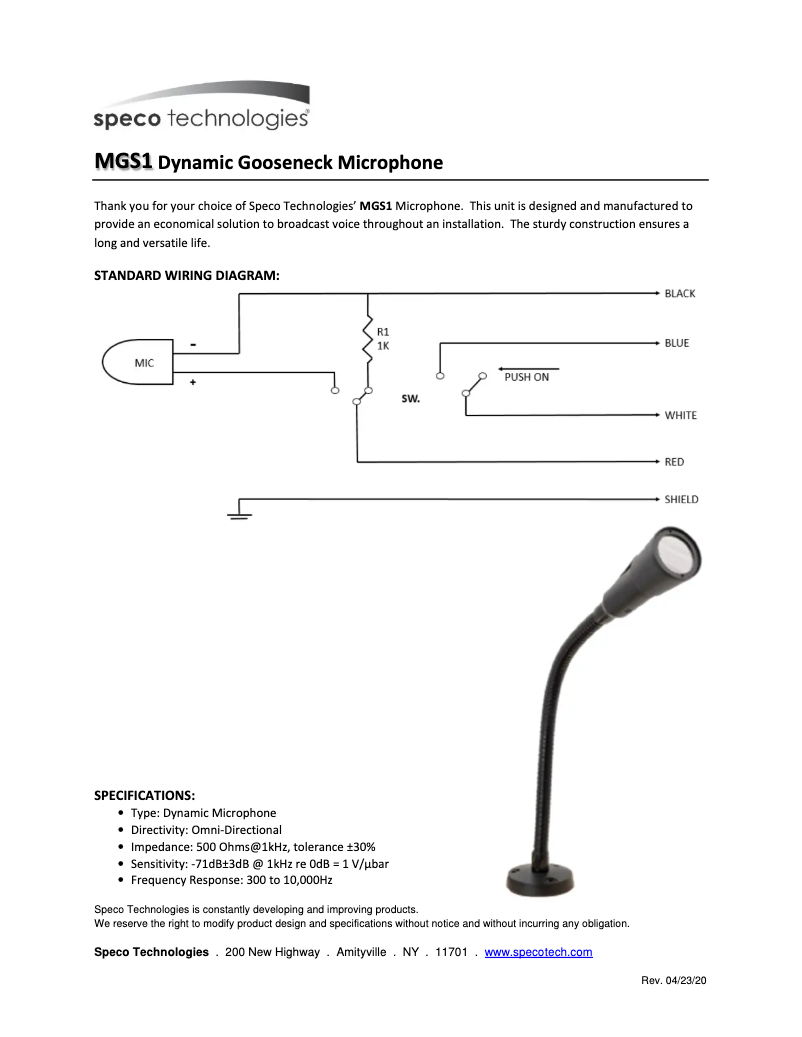 Page 1 of the manual User Manual Speco Technologies MGS1