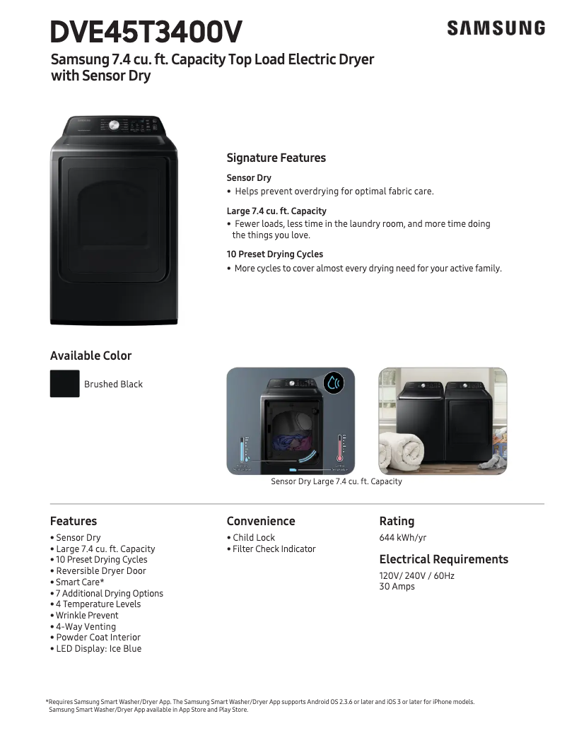 Página 1 del manual Ficha técnica Samsung DVE45T3400V