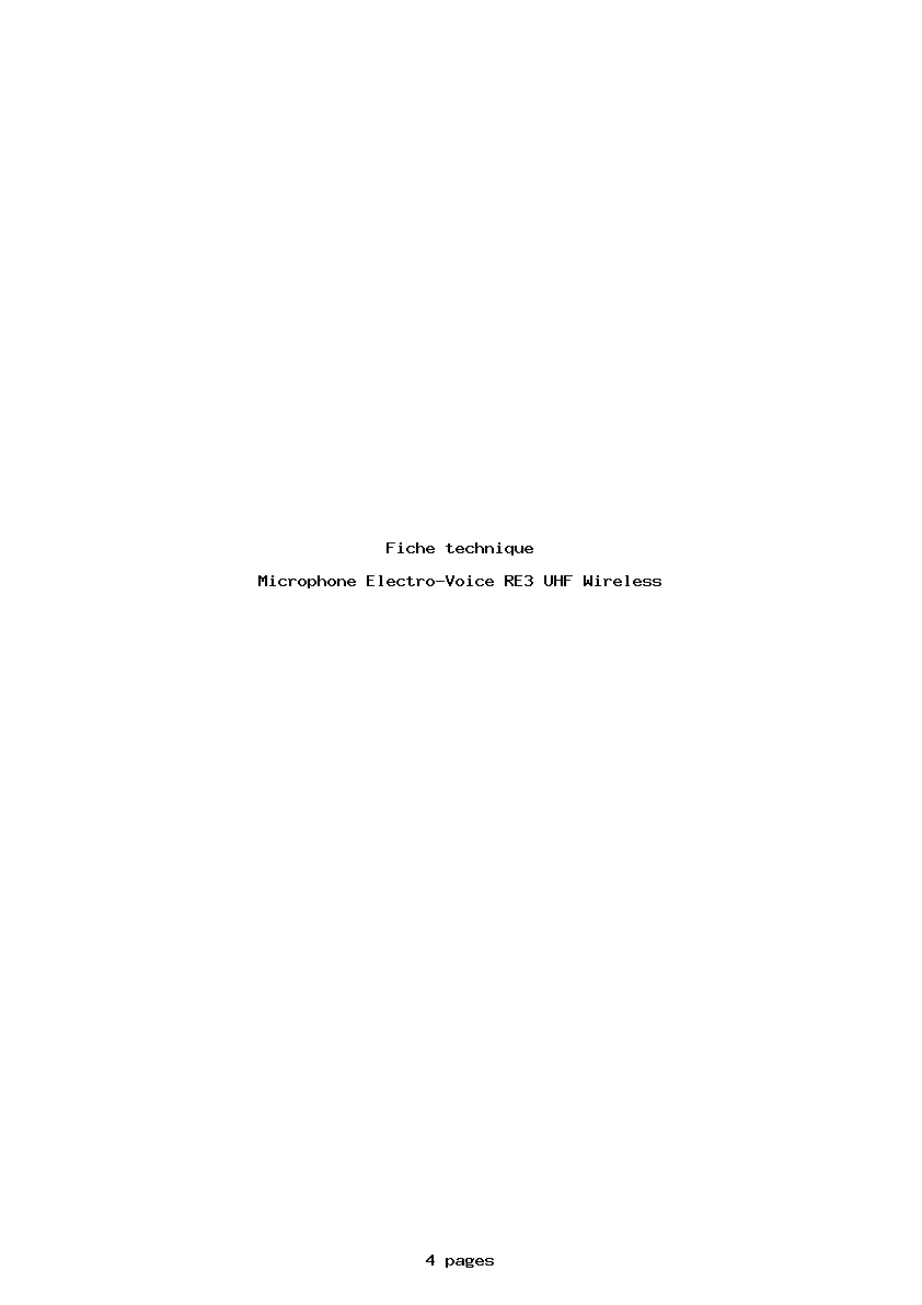 Page 1 de la notice Fiche technique Electro-Voice RE3 UHF Wireless