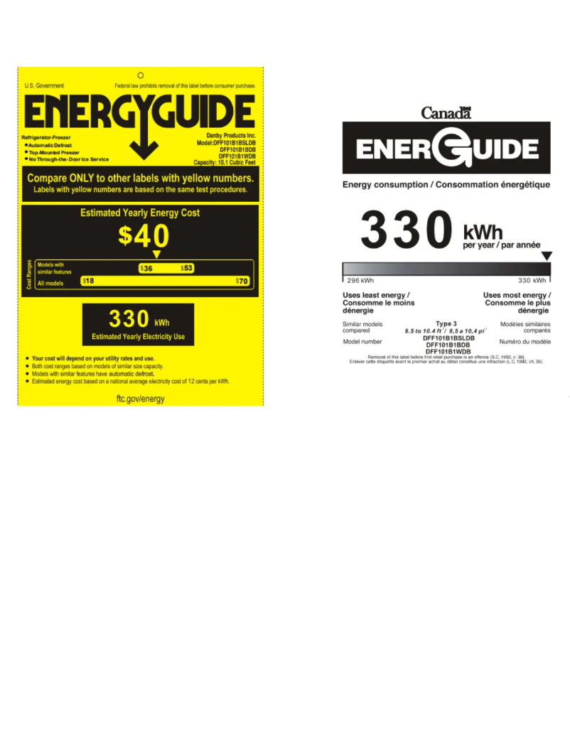 Page 1 de la notice Label énergétique Danby DFF101B1BDB