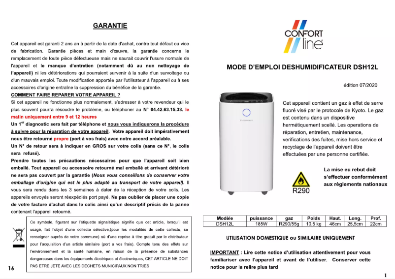 Page 1 de la notice Manuel utilisateur Kitchen Chef DSH12L