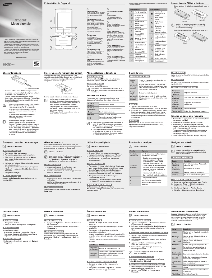 Page 1 de la notice Mode d'emploi Samsung GT-S5611