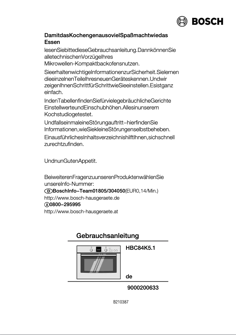 Página 1 del manual Manual de usuario Bosch HBC84K5