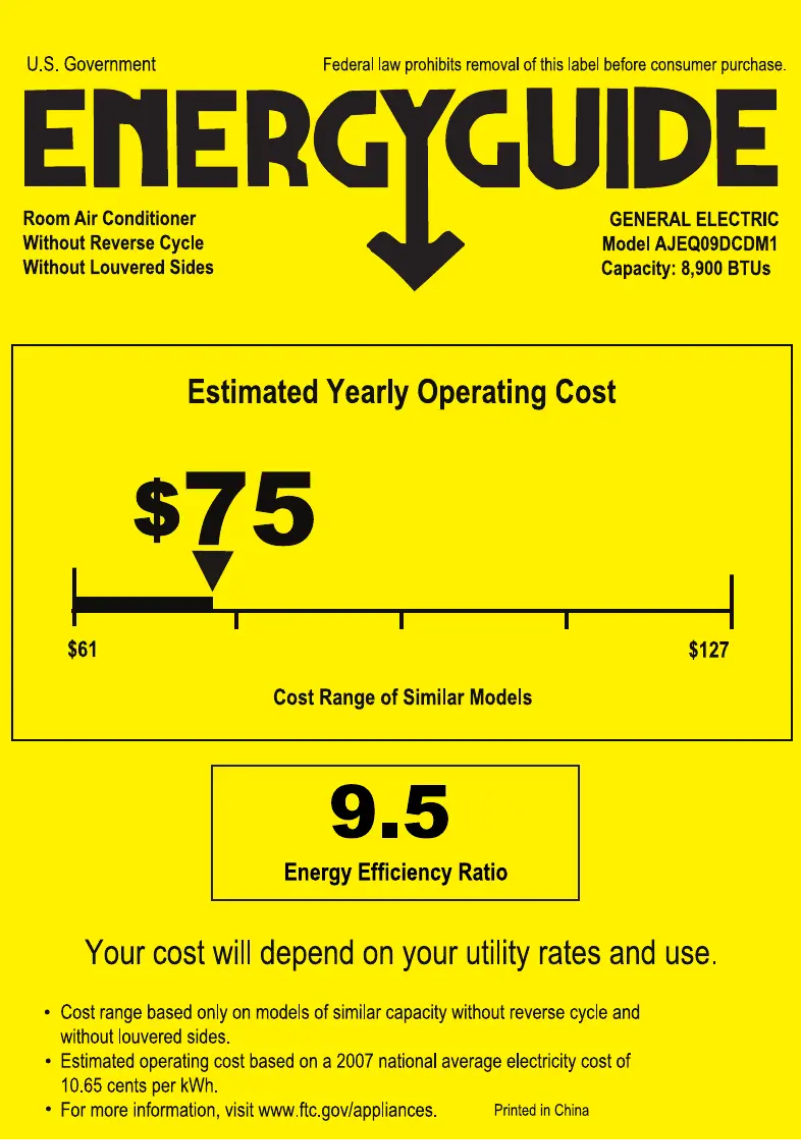 Page n°1 - Label énergétique GE AJEQ09DCD