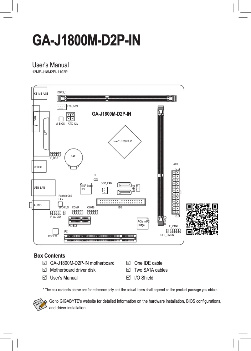 Página 1 del manual Manual de usuario Gigabyte GA-J1800M-D2P-IN