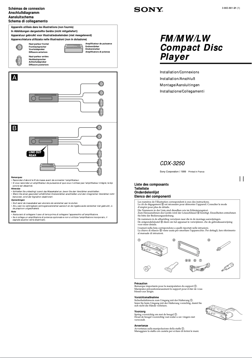 Page 1 de la notice Guide d'installation Sony CDX-3250
