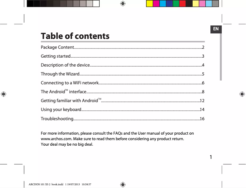 Page 1 de la notice Manuel utilisateur Archos 101 XS 2